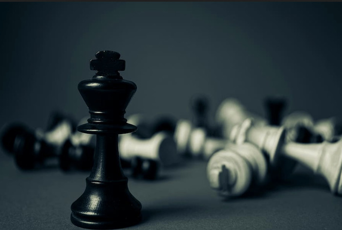 White chess king standing after checkmate, representing strategic planning and execution