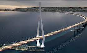 Large bridge spanning a valley as part of a major infrastructure project